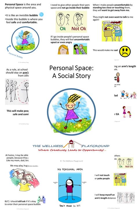 This is a social story meant to help children to respect others Personal Space. It is in Powerpoint format, but in 8.5x11inch sizing, so can be printed/laminated, easily.  This social story guides the student through the meaning the Personal Space in terms of a Personal Space Bubble, explaining that this is the space in which we feel comfortable and safe. Find it, at: https://www.teacherspayteachers.com/Product/SOCIAL-STORY-Personal-Space-5009323 Please feel free to leave a review. Thank you! Personal Bubble Activities, Personal Space Preschool, Preschool Personal Space, Personal Space Social Story Free, Personal Space Bubble, Personal Space Activities For Kids, Personal Space Activities, Personal Space Social Story, Social Stories Free