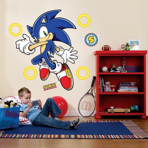 These giant wall decals are perfect for your little guys's birthday party! ...or his bedroom! #birthdayexpress #sonic #decals #happybirthday Sonic Bedroom Ideas, Sonic Bedroom, Hedgehog Room, Sonic Birthday Parties, Hedgehog Birthday, Sonic Birthday, Wall Stickers Kids, Boy's Bedroom, The Hedgehog