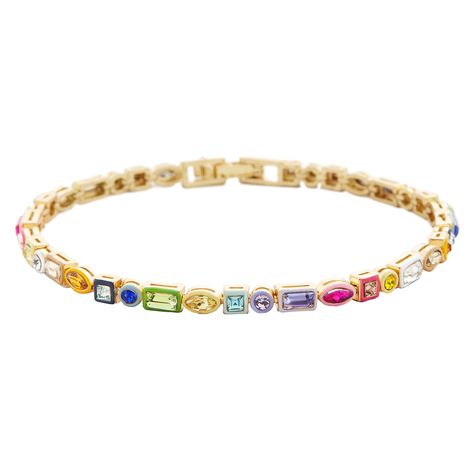 PRICES MAY VARY. Stunning Design - This bracelet features mixed-shape, rainbow gems bound together in an eternity bracelet design, topped off with a super vibrant matching enamel for a pop of color in every outfit. Features a foldover clasp closure. Vibrant and Colorful Accessory - Our Kayden Bracelet's super vibrant, rainbow color palette ensures a pop of color with any outfit. t's the perfect, dainty addition to your stackable bracelet collection, or can be worn as a statement piece on its own Trendy Gifts For Women 2024, Colorful Bracelet Stack, Gold Bracelet Stack, Rainbow Color Palette, Gold Bracelets Stacked, Eternity Bracelet, Xmas 2024, Dream Bracelet, Bracelet Stacks