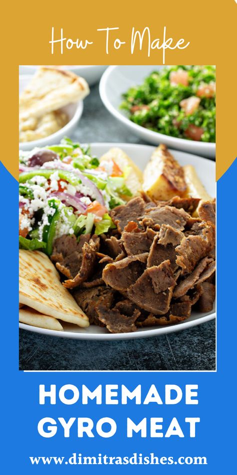 Gyro Recipe Authentic, Homemade Gyro Meat Ground Lamb, Traditional Gyro Meat Recipe, Greek Lamb Gyro Recipe, Greek Beef Gyros Recipe, Gyro Recipes Lamb, Diy Gyro Meat, Ground Lamb Gyros, Greek Lamb Recipes Gyro Meat