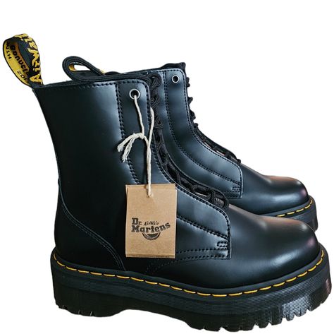 Brand New Without Box! Dr Martens Jarrick Smooth Leather Platform Boots Color: Black Size : 9 Men's/ 10 Ladies Style No: Aw004/ Kv03x Hardwearing And Famously Tough, Our Smooth Leather Can Be Polished To Shine Or Scuffed-Up Our Goodyear-Welted Lines Are Heat-Sealed At 700c And Reinforced With Our Signature Welt Stitch Footbed - Slimmer And A More Tapered Shape Platform Height: 1 1/2"; Heel Height: 1 7/8" Dr Martens Jarrick, Platform Boots Black, Women's Lace Up Boots, Leather Platform Boots, White Leather Boots, Knee High Platform Boots, Shoes Dr Martens, Platform Boots Chunky, Black Lace Up Boots