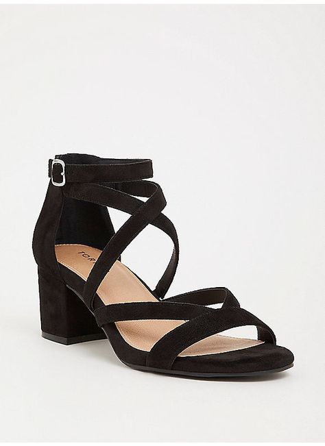 TORRID : Black Strappy Block Heel (Wide Width) Low Block Heel Sandal, Strappy Block Heel Sandals, Strappy Block Heels, Jimmy Choo Heels, Julianne Moore, Wide Width Shoes, Fancy Shoes, Girly Shoes, Suede Block Heels