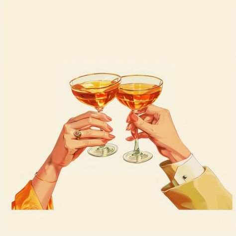 Glass Of Alcohol Aesthetic, Cheers Champagne Glasses, Vintage Drink Ads, Alcoholic Drinks Painting, Cocktail Poster Vintage, Liquor Illustration, Cheers Drawing, Beer Pong Table Designs, Vintage Martini