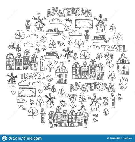 Amsterdam Doodle, Icons Doodle, Amsterdam Skyline, Travel Doodles, Amsterdam Tattoo, Holland Netherlands, Doodle Style, Amsterdam Travel, Amsterdam City