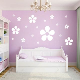 Flowers Wall Decals (Set of 18) Flower Wall Decal, Girls Room Wallpaper, Butterfly Wall Decals, Kids Room Paint, Room Wall Painting, Flower Wall Decals, Wall Paint Designs, Flowers Wall, Girl Bedroom Decor