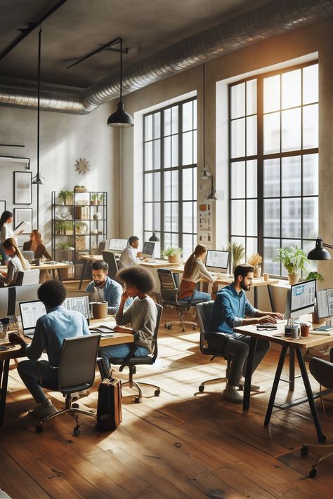 people are working in the office Work From Anywhere Images, Work Environment Aesthetic, Work Astethic, Office Vision Board, Environment Pictures, Cozy Office Space, Office Lifestyle, Windows Office, Panoramic Windows