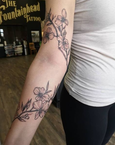 Black Dogwood Flower Tattoo tattoonari Dogwood Flower Tattoo, Dogwood Tattoo, Dogwood Flower Tattoos, Hydrangea Tattoo, Flower Vine Tattoos, Wood Tattoo, Wrap Around Tattoo, Tattoo For Boyfriend, Flower Tattoo Ideas