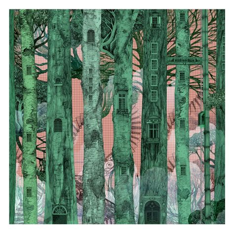 Forest Artwork, City Nature, Landscape City, Illustration Landscape, Forest City, Green Architecture, Limited Edition Giclee, Central Saint Martins, Nature Green