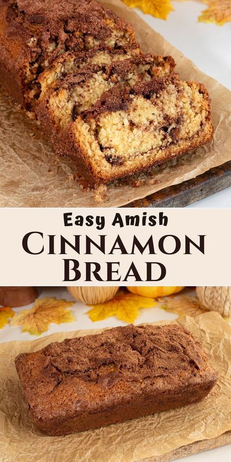 amish cinnamon bread sliced and uncut on cutting board. Easy Cinnamon Bread, Amish Cinnamon Bread, Amish Bread Recipes, Amish Friendship Bread Starter Recipes, Cinnamon Bread Easy, Amish Bread, Cinnamon Bread Recipe, Amish Friendship Bread, Bread Easy