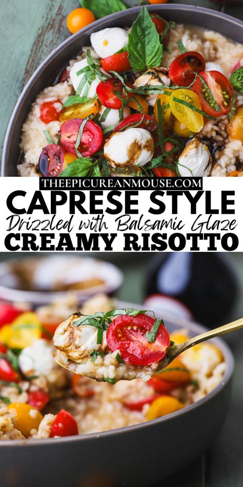 Caprese Risotto, Parmesan Risotto, Spicy Salmon, Arborio Rice, Balsamic Reduction, Fast Easy Meals, Easy Entertaining, Entertaining Recipes, Super Easy Recipes