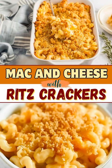 This mac and cheese with Ritz crackers is as good as it gets! The creamy noodles, coupled with the crunchy, buttery topping is a match made in heaven. Mac And Cheese With Topping, Homemade Mac And Cheese Recipe Baked With Ritz Crackers, Baked Mac And Cheese Ritz Crackers, Mac N Cheese With Ritz Crackers, Baked Mac And Cheese From Boxed Mac And Cheese, Mac And Cheese With Crunchy Topping, Mac And Cheese With Ritz Cracker Topping, Mac And Cheese Ritz Cracker Topping, Baked Mac And Cheese Bread Crumbs