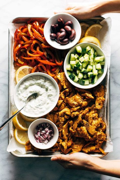 Sheet Pan Chicken Pitas with Tzatziki | Pinch of Yum | Bloglovin’ Sheet Pan Chicken Pitas, Chicken Mediterranean, Chicken Pitas, Yogurt Dill Sauce, Fajita Chicken, Meal Rotation, Pinch Of Yum, Chicken Pita, Tzatziki Recipes