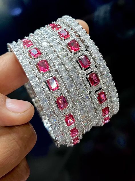 Indian Silver Tone American Diamond Ruby Red Zircon Bangles Bracelet Set Bollywood Ethnic Wedding Costume Jewelry - Etsy UK Ruby Diamond Bangles, Ruby Bangles, Red Bangles, Gold Bangles For Women, Ethnic Wedding, Wedding Costume, Bangles Indian, Bangle Bracelet Set, Wedding Costumes