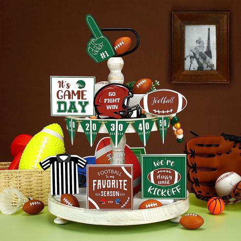 12 Pieces Football Tiered Tray Decor Football Decorations Farmhouse Wooden Rustic Football Party Supplies Game Day Sign Helmet Blocks Football Tray Decor Set for Football Fans Club Bars Home Decor  Glenmal Football Christmas Decorations, Football Flower Arrangements, Game Day Party Decorations, Football Tiered Tray Decor, Game Day Decor, Football Centerpiece Ideas, Hobby Lobby Table Display, Game Day Sign, Football Tiered Tray