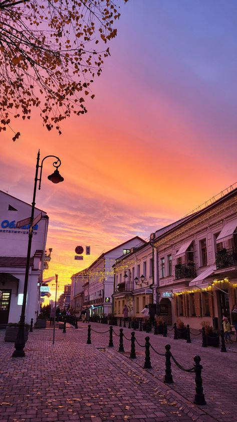 November sunset in Minsk, Belarus Minsk Aesthetic, Belarus Aesthetic, Walkable Cities, November Sunset, Ukraine Country, Europe Backpacking, Europe Countries, Building Aesthetic, Holiday Travel Destinations