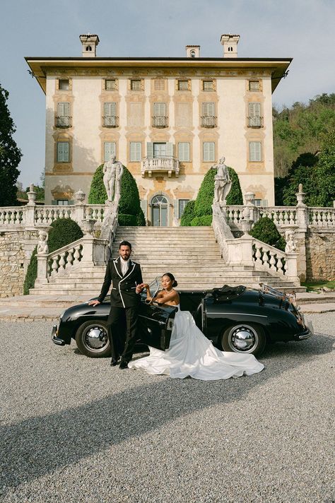 If a Bridgerton wedding is your dream, look no further than this bespoke Italian garden wedding at Villa Canton. Captured by destination wedding photographer Sarah Woods, the event was filled with lavish florals, high-end fashion, a black vintage getaway car, and al fresco style dining. This European wedding is all the regency Bridgeron vibes you're craving. See more Italy destination wedding inspiration and fine, art editorial photography on the blog at sarahwoodsphoto.com! Intimate European Wedding, European Wedding Photography, Vintage Italy Wedding, Italian Vibes Wedding, Old Money Italian Wedding, Old Money Outdoor Wedding, Italy Garden Wedding, Italian Wedding Photoshoot, Sicily Italy Wedding