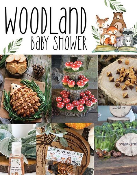 Woodland Baby Shower Ideas - Jessica Weible Blogs Into The Woods Baby Shower Theme, Woodland Theme Food, Camping Baby Shower Ideas, Woodlands Theme Baby Shower Boy, Woodland Theme Food Ideas, Woodland Animal Baby Shower Theme, Forest Baby Shower Ideas, Woodland Baby Shower Cake, Woodland Baby Shower Ideas