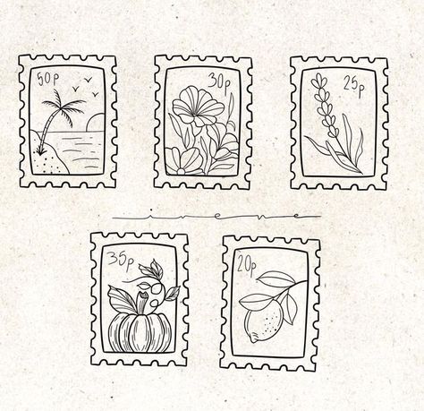 Postcard Sticker Tattoo, Post Stamp Tattoo Small, Stamps Tattoo Ideas, Minimalist Stamp Tattoo, Post Card Tattoo Ideas, Letter Stamp Tattoo, Postcode Tattoo, Plant Stamp Tattoo, Fineline Stamp Tattoo