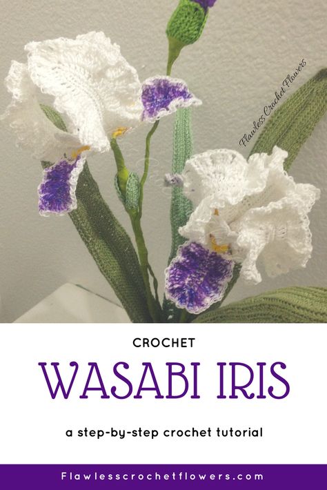 Crochet Iris Pattern  Meet this gorgeous beauty Iris Wabash. I’ve really enjoyed creating this Iris on Iris day. I’m very pleased with the outcome. This Iris is one of the most beautiful Irises I’ve come across, and actually fell in love with…. I just had to create it!By the way…it works up pretty quick ;) Crochet Iris, Crochet Plants, Iris Pattern, Crochet Flowers Free Pattern, Quick Crochet Patterns, Crochet Bouquet, Crocheted Flowers, Crochet Plant, Crochet Dishcloths