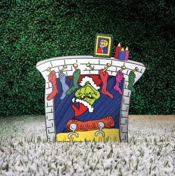 Grinch Lair Door, Whoville Fireplace, Grinch Fireplace, Wooden Christmas Yard Decorations, Grinch Yard Decorations, Whoville Christmas Decorations, Plywood Art, Grinch Decorations, Grinch Christmas Party