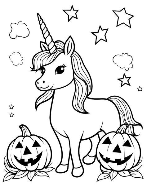 Unicorn Coloring Sheets, Fargelegging For Barn, Halloween Unicorn, Halloween Coloring Sheets, Moon Coloring Pages, Halloween Color, Halloween Printables Free, Unicorn Coloring, Pumpkin Coloring Pages