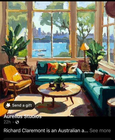 Richard Claremont, Interior Paintings, Green Couch, Picture Windows, Through The Window, Australian Artists, Rich Textures, Art Plastique, Interior Paint