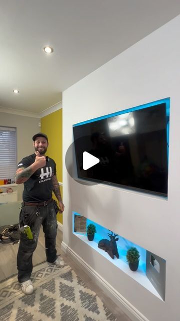 The Home Improvements Channel UK on Instagram: "How You Can Build A Media Wall Like A Pro ! #pro #diy #likeapro #homeimprovements #mediawall #hashtag" Media Wall Hidden Storage, Diy Media Wall Living Room, Building A Media Wall, Diy Wall Tv Mount, Media Wall No Fire, Simple Media Wall Design, Diy Built In Tv Wall Unit, Media Wall Next To Door, Tv Wall Design 2024