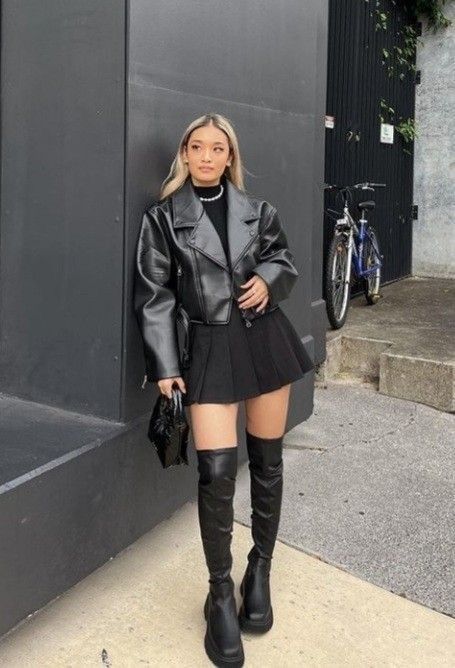 Womens Leather Jacket Outfit, Black Leather Jacket Outfit, Black Leather Outfit, Rok Mini, Jacket Outfit Women, Leather Jacket Outfits, Looks Black, Mode Ootd, Looks Chic