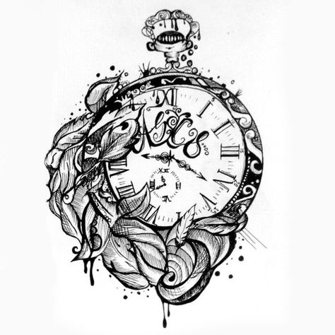 A nice sketch style tattoo of a clock that will remind you that time is limited. Style: Sketch. Color: Black. Tags: Nice Alice In Wonderland Tattoo, Backpiece Tattoo, Sketch Style Tattoos, Buddha Tattoos, Omerta Tattoo, Clock Tattoo Design, Wonderland Tattoo, Pieces Tattoo, Clock Tattoo