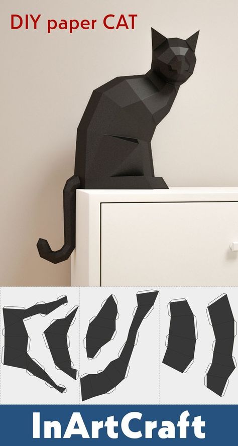 Low Poly Cat 3d, Cardboard Cat Sculpture, Cat Paper Craft Template, Papercraft Cat Template, 3 D Paper Crafts, 3d Paper Animals, Animal Paper Craft, Papercraft Animals, Poly Animals