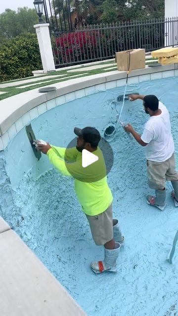 Roberto De Leon | Landscape and Pool Design on Instagram: "Swimming Pool Plaster is literally the icing on the cake. It is the very last step to a swimming pool. It is applied in just a couple of hours and last between 7 to 10 years. . . . . . . . . #landscape #landscaping #pool #construction #fyp #california #design #backyard #concrete #pavers #hardscape" Diy Cement Pool, Backyard Concrete Pavers, Cinder Block Pool, Diy Concrete Pool, Tropical Pool Design, Pool Ideas Inground, Diy Pool Ideas, Plaster Pool, Swimming Pools Backyard Landscape