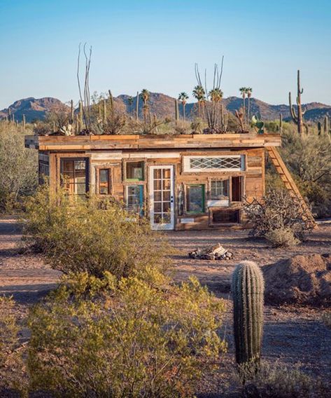 Desert Trailer Park, Desert Cabin, Desert Town, Earthship Home, Desert Environment, Living Roofs, Off Grid Cabin, Cactus Desert, Concrete Bricks