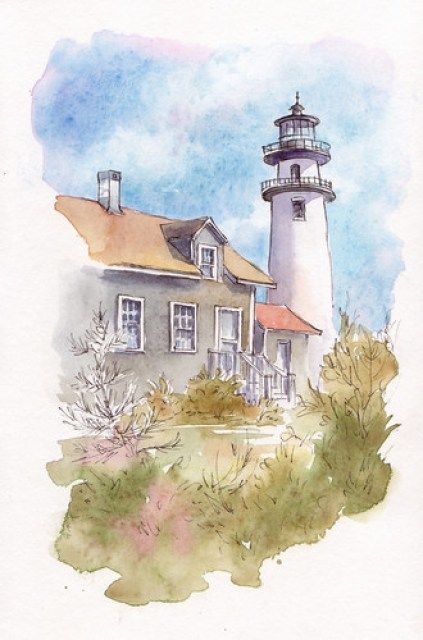 Step-by-Step Watercolor Painting: Highland Light - Cape Cod - Leslie Fehling - Everyday Artist Painted Lighthouse, Watercolour Sketches, Lighthouse Painting, Step By Step Watercolor, Lighthouse Art, Watercolor Lessons, Art Aquarelle, Light Houses, 수채화 그림