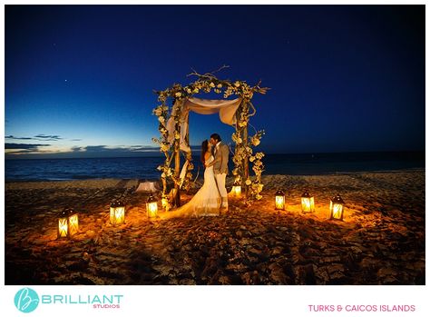 Driftwood chuppah by Stacie Steensland, flowers by Environmental Arts, Turks and Caicos Islands, Gansevoort, destination wedding, Caribbean, beach wedding, lanterns Driftwood Chuppah, Beach Wedding Lanterns, Night Beach Weddings, Caribbean Beach Wedding, Destination Wedding Caribbean, Beach Wedding Decorations Reception, Night Time Wedding, Vows Wedding, Wedding Renewal Vows