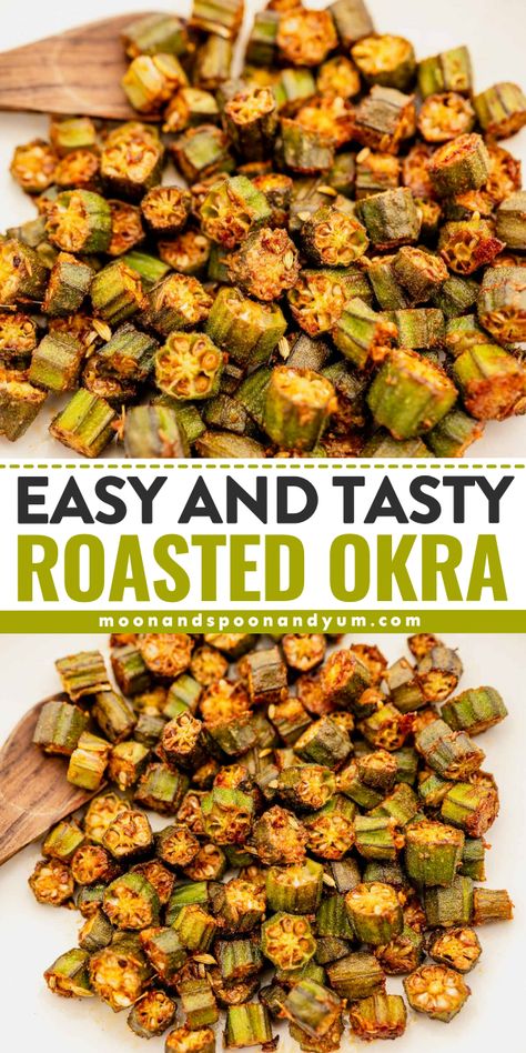 My simple and delicious roasted okra recipe turns the biggest okra skeptics into okra lovers! This tasty side dish is smoky and savory with a delightful texture. Baked Okra, How To Cook Okra, Roasted Okra, Okra Recipe, Okra Recipes, Vegetarian Side Dishes, Party Dishes, Veggie Side Dishes, Healthy Side Dishes