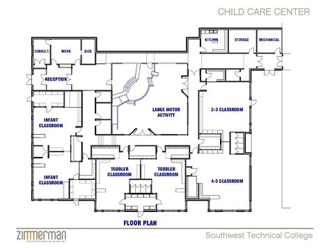 Daycare Design Layout, Daycare Center Layout, Daycare Floor Plans, Child Care Center Design, Daycare Layout, Classroom Floor Plan, Daycare Business Plan, Childcare Rooms, Daycare Rooms