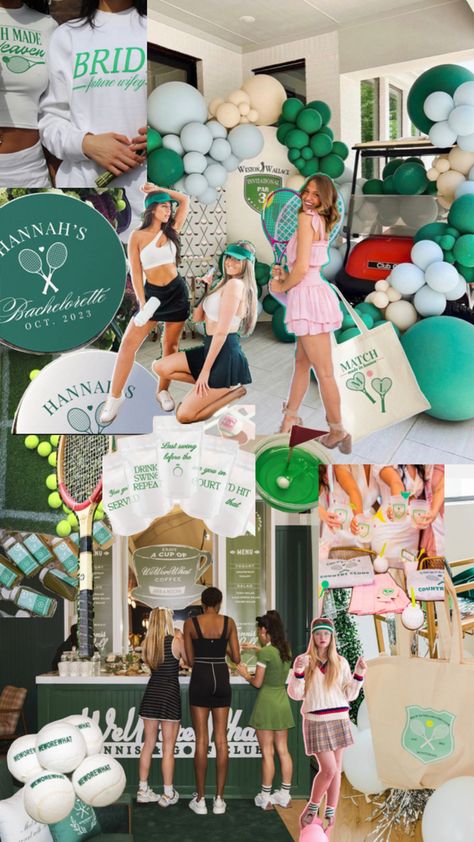 Game, set, match! 🎾 Celebrate the bride-to-be with a tennis-themed bachelorette party. From tennis-inspired décor to sporty games, it's an ace way to serve up some fun! 🥂🎉 #TennisBachelorette #BrideToBe #WeddingFun #GameSetMatch Tennis Birthday Party, Tennis Party Decorations, Tennis Birthday, Tennis Aesthetic, Tennis Party, Tennis Event, Bachelorette Bachelor Party, Graduation Party Themes, Bachelor/bachelorette Party