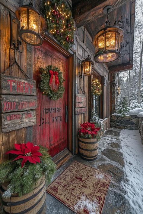 21 Cozy Mountain Lodge Christmas Decor Ideas 20 Cozy Cottage Christmas Decor, Christmas Cabin Aesthetic, Rustic Christmas Aesthetic, Christmas Cozy Aesthetic, Snowshoe Decor, Farm Christmas Decor, Christmas Market Aesthetic, Christmas Cottage Decor, Christmas Cabins