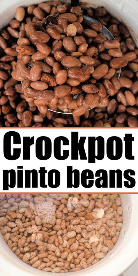 Easy pinto beans in Crockpot recipe with onions and garlic packed with flavor. Serve inside burritos or as a Mexican side dish for dinner. Pinto Beans In Crockpot, Texas Pinto Beans Recipe, Crockpot Pinto Beans Recipe, Pinto Bean Soup Recipes, Recipe With Onions, Mexican Beans Recipe, Beans Recipe Crockpot, Mexican Side Dish, Side Dish For Dinner