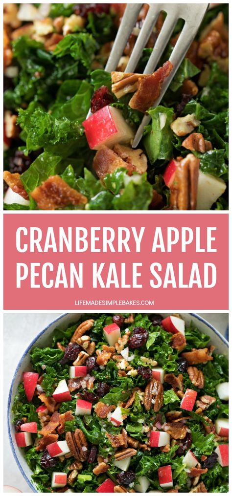 Cranberry Kale Salad, Kale Apple Salad, Apple Salad Recipes, Amazing Meals, Kale Salad Recipes, Cranberry Apple, Cranberry Salad, Pecan Salad, Superfood Salad