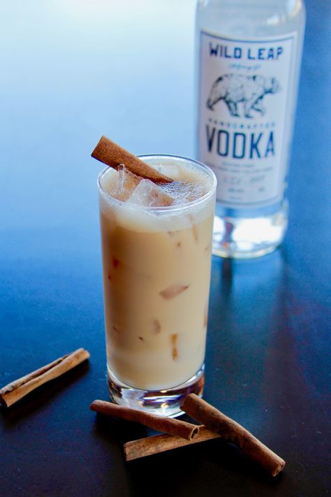 Try our Vanilla Chai cocktail made with Wild Leap Vodka, vanilla, chai tea, sweet liqueur, half & half and a dash of cinnamon! Vanilla Vodka Chai Tea, Vanilla Chai Cocktail, Vanilla Chai Vodka Drinks, Chai Vodka Cocktail, Chai Liqueur Recipe, Vanilla Liqueur Cocktails, Chai Alcoholic Drinks, Cinnamon Vodka Cocktails, Chai Cocktail Drinks