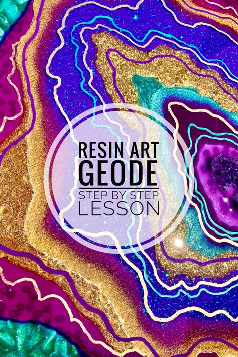 Resin Art Geode Step by Step Lesson - easy DIY project for learning how to create your own artwork. Experimenting with a different color palette keeps things interesting. Tips along the way to better understand some of the products used. Geode Painting Diy, Resin Geode Art Tutorial, Resin Crystal Art, Resin Art Ideas Projects, Geode Art Resin, Geode Art Diy, Canvas Resin Art, Diy Resin Wall Art, Crystal Tutorial