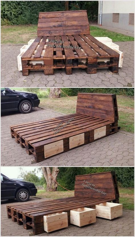 Wood Pallet Beds, Pallet Beds, Pallet Bed, Hemma Diy, Bed Storage Drawers, Diy Casa, Diy Apartment Decor, Bilik Tidur, Diy Holz