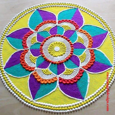 50 Circle Rangoli Designs (Rangoli Ideas) - March 2020 Rangoli Designs Circle, Circle Rangoli, Sanskar Bharti Rangoli Designs, Simple Flower Rangoli, Designs Rangoli, Easy Rangoli Designs Videos, Rangoli Designs Photos, Rangoli Designs Simple Diwali, Rangoli Side Designs