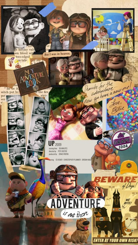 Up 🏡 🎈 #up #disney #wallpapercollage #disneyaesthetic #disneywallpaper Disney Pixar Up Carl And Ellie, Collage Art Cartoon, Up Movie Wallpapers Disney Pixar, Disney Wallpaper Home Screen, Disney Movie Wallpapers Aesthetic, Up Disney Pixar Aesthetic, Pixar Movies Wallpaper, Scrapbook Disney Ideas, Pixar Aesthetic Wallpaper