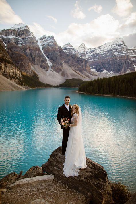 Moraine Lake Wedding, Lake Wedding Photos, Banff Elopement, Lake Elopement, Waterfall Wedding, Private Wedding, Lake Pictures With Friends, Moraine Lake, Montana Wedding