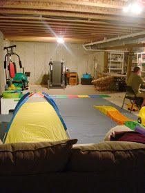 Unfinished Basement Playroom, Teen Basement, Unfinished Basement Walls, Teen Hangout, Low Ceiling Basement, Basement Paint Colors, Basement Layout, Basement Gym, Basement Playroom