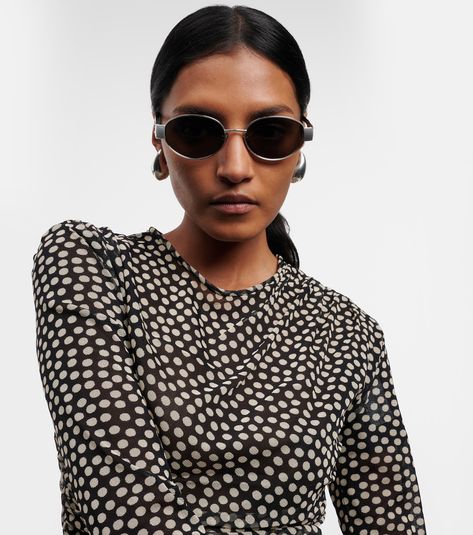 Triomphe oval metal sunglasses in silver - Celine Eyewear | Mytheresa Celine Triomphe Sunglasses Outfit, Celine Triomphe Sunglasses, Bold Gold Jewelry, Celine Eyewear, Spring Knitwear, Spring Sunglasses, Minimal Shoes, Celine Triomphe, Sunglasses Outfit