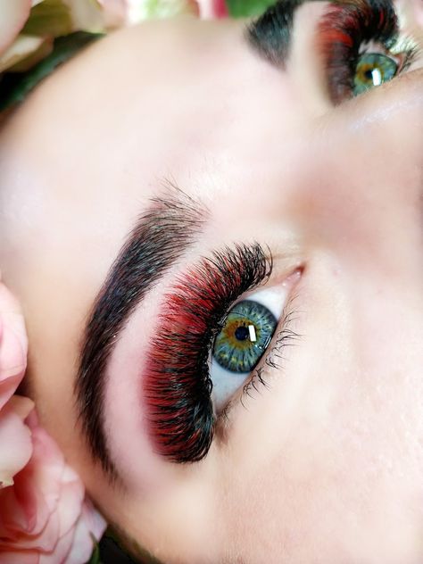 Colored Eyelash Extensions Red, Red Lash Extensions, Coloured Eyelashes, Color Lash Extensions, Lash Ideas, Volume Russe, Color Lashes, Lashes Fake Eyelashes, Russian Lashes