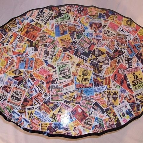 decoupage coffee table rock n roll top | Flickr - Photo Sharing! Decoupage Coffee Table, Diy Marble Table, Decoupage Table, Painted Table Tops, Upcycle Table, Breaking New, Diy Table Top, Rock N Roll Art, Diy Marble